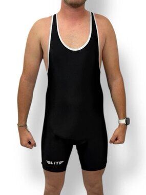 Mens Elite Black Wrestling Singlet Jock Uniform Bodysuit Adult Small